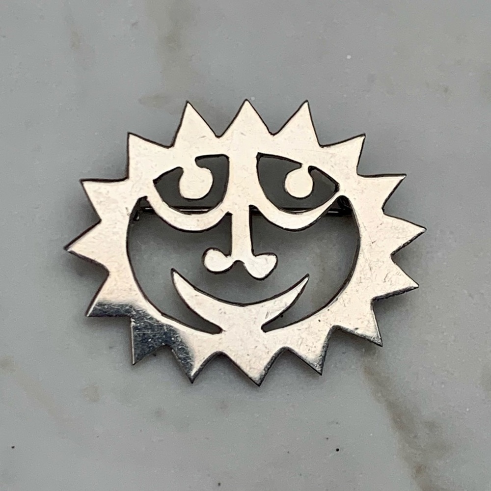 Vintage Mik Stousland Signed Sterling Silver Modern Sun Pin You Light Up My Day